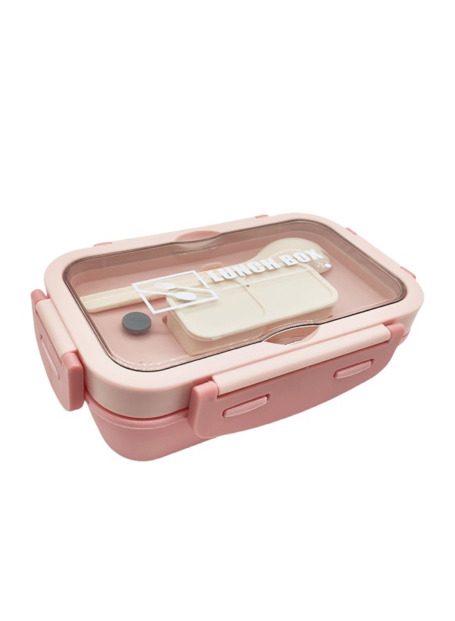 Noon East 3 Compartment lunch box, 840 ml, 1 Small container and 1 Fork Heavy Plastic, BPA Free Food Grade, for School Kids, College and Outdoor - Pink  - Image 1