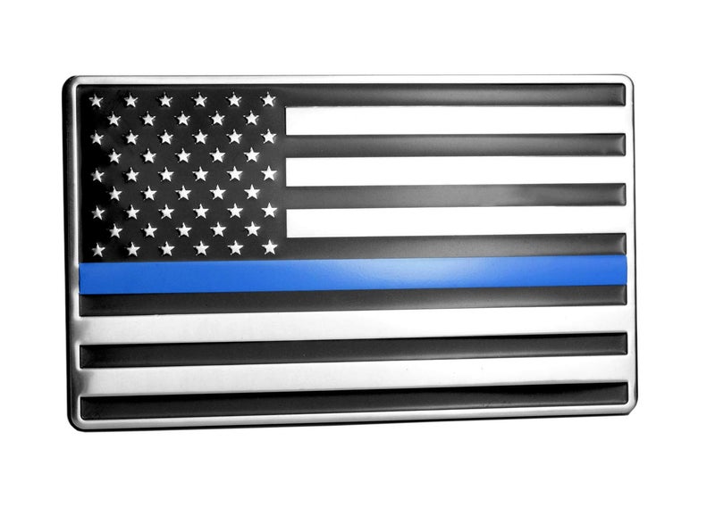 LFPartS Usa American Embossed Stainless Steel Metal Flag For Cars  Trucks Show Support Of Police And Law Enforcement Officers 5""X3"" Thin Blue Line Flag - Image 1
