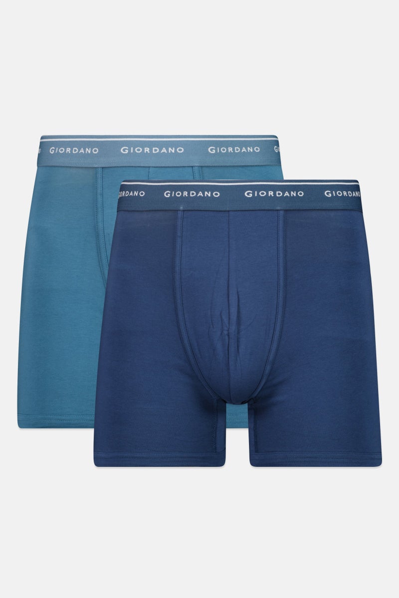 GIORDANO Men 2 Pieces Brand Logo Boxer Brief, Blue/Navy - Image 1