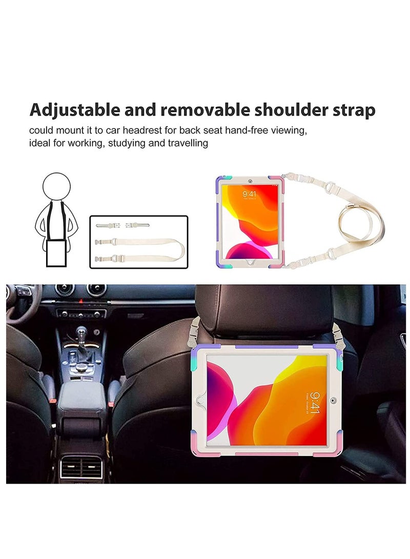 iPad 10.2 Case 2021 9th/2020 8th/2019 7th Generation Case, Rugged Heavy Duty Shockproof Rotatable Kickstand Protective Cover for 10.2 9th/8th/7th Gen -Colorfulpink