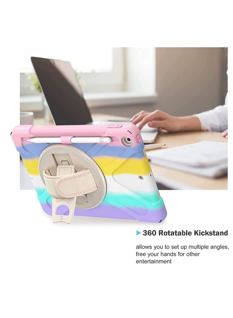 iPad 10.2 Case 2021 9th/2020 8th/2019 7th Generation Case, Rugged Heavy Duty Shockproof Rotatable Kickstand Protective Cover for 10.2 9th/8th/7th Gen -Colorfulpink