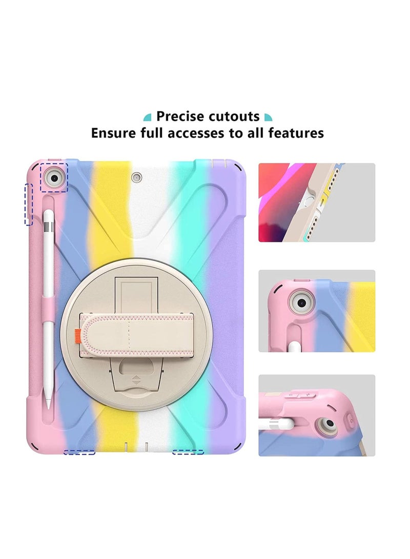 iPad 10.2 Case 2021 9th/2020 8th/2019 7th Generation Case, Rugged Heavy Duty Shockproof Rotatable Kickstand Protective Cover for 10.2 9th/8th/7th Gen -Colorfulpink