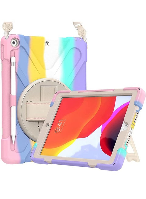 iPad 10.2 Case 2021 9th/2020 8th/2019 7th Generation Case, Rugged Heavy Duty Shockproof Rotatable Kickstand Protective Cover for 10.2 9th/8th/7th Gen -Colorfulpink