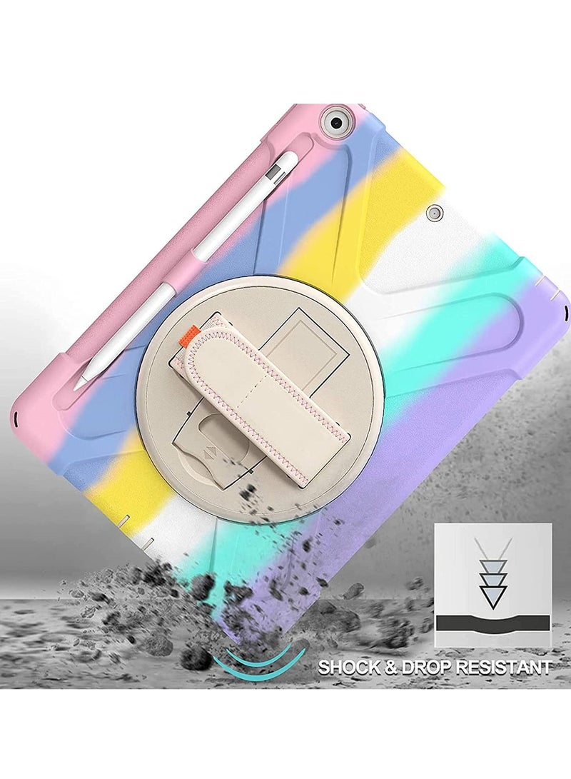 iPad 10.2 Case 2021 9th/2020 8th/2019 7th Generation Case, Rugged Heavy Duty Shockproof Rotatable Kickstand Protective Cover for 10.2 9th/8th/7th Gen -Colorfulpink