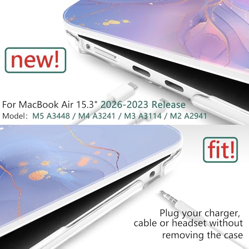 TWOLSKOO for MacBook Air 15 inch Case 2026 2025 2024 2023 Release M5 A3448 M4 A3241 M3 A3114 M2 A2941, Plastic Hard Shell & Screen Protector & Keyboard Cover & Type C Adapter, Blue Marble - Image 2