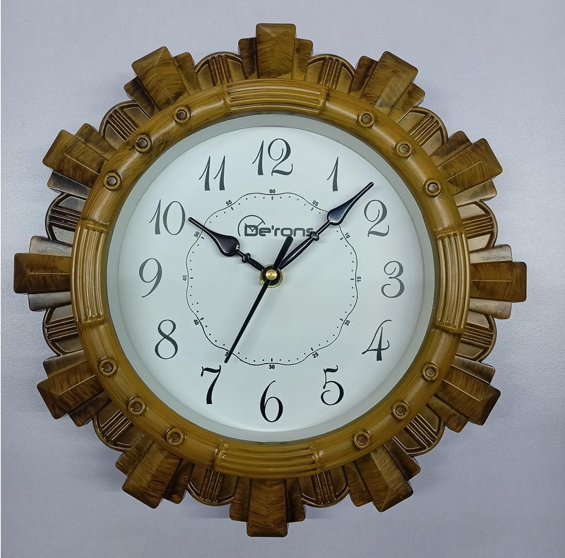 De'rons De’rons Designer Wooden Look Plastic Quartz Wall Clock Watch for Home Kitchen Bedroom Hall Living Room Office (DC-017 Wood) - Image 2