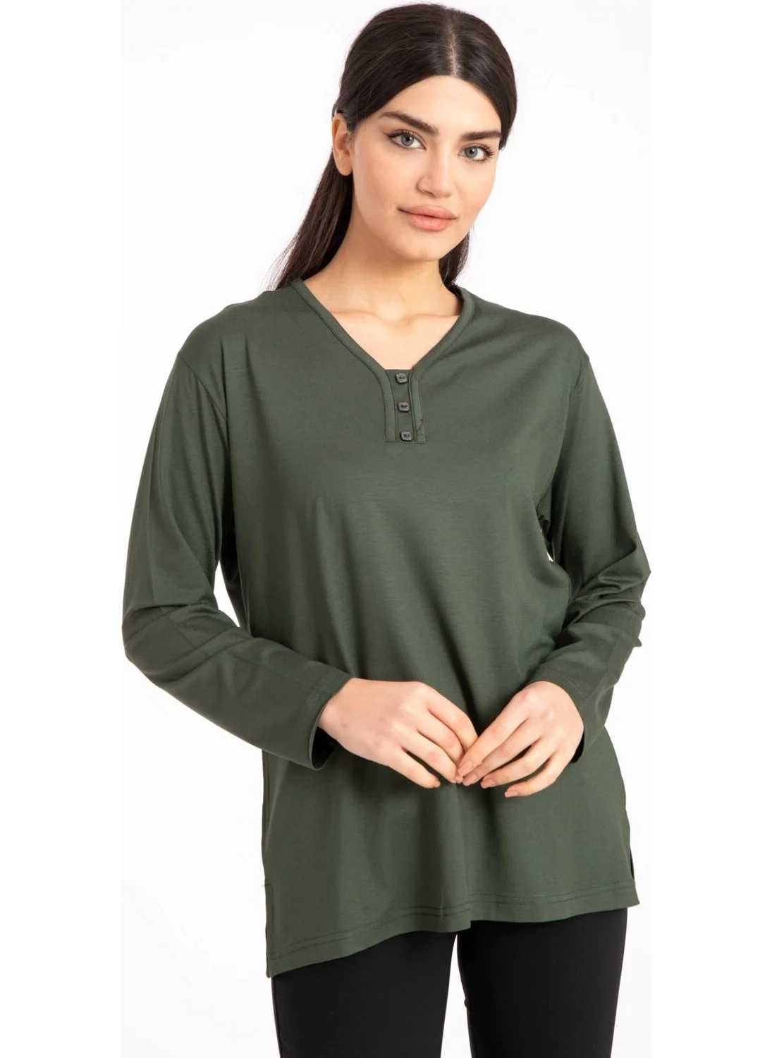 Mutlu City Women Middle Age and Above V Neck Lycra Viscose Mother Combed Cotton Blouse 140
