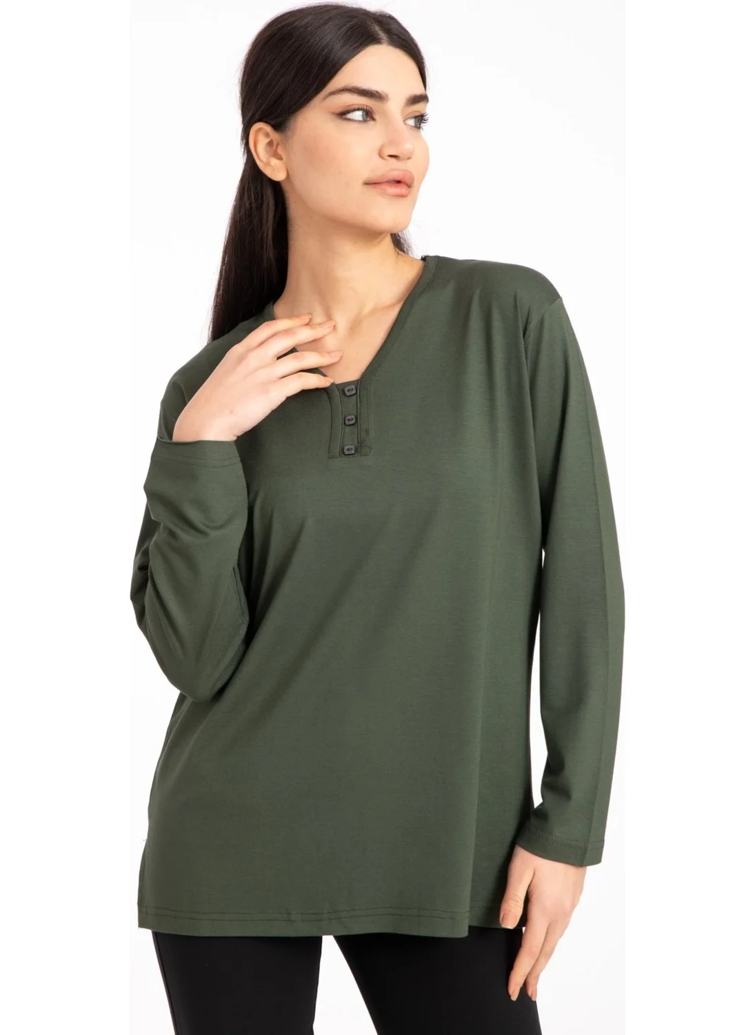 Mutlu City Women Middle Age and Above V Neck Lycra Viscose Mother Combed Cotton Blouse 140