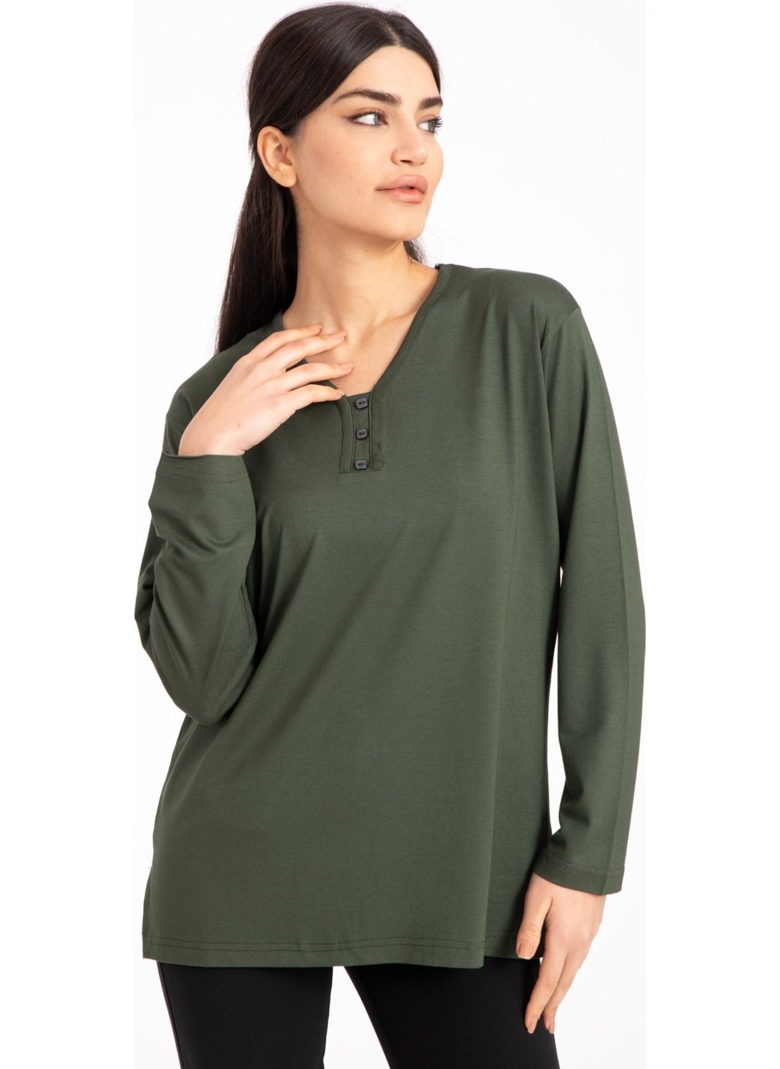 Mutlu City - Women Middle Age and Above V Neck Lycra Viscose Mother Combed Cotton Blouse 140 - Image 1