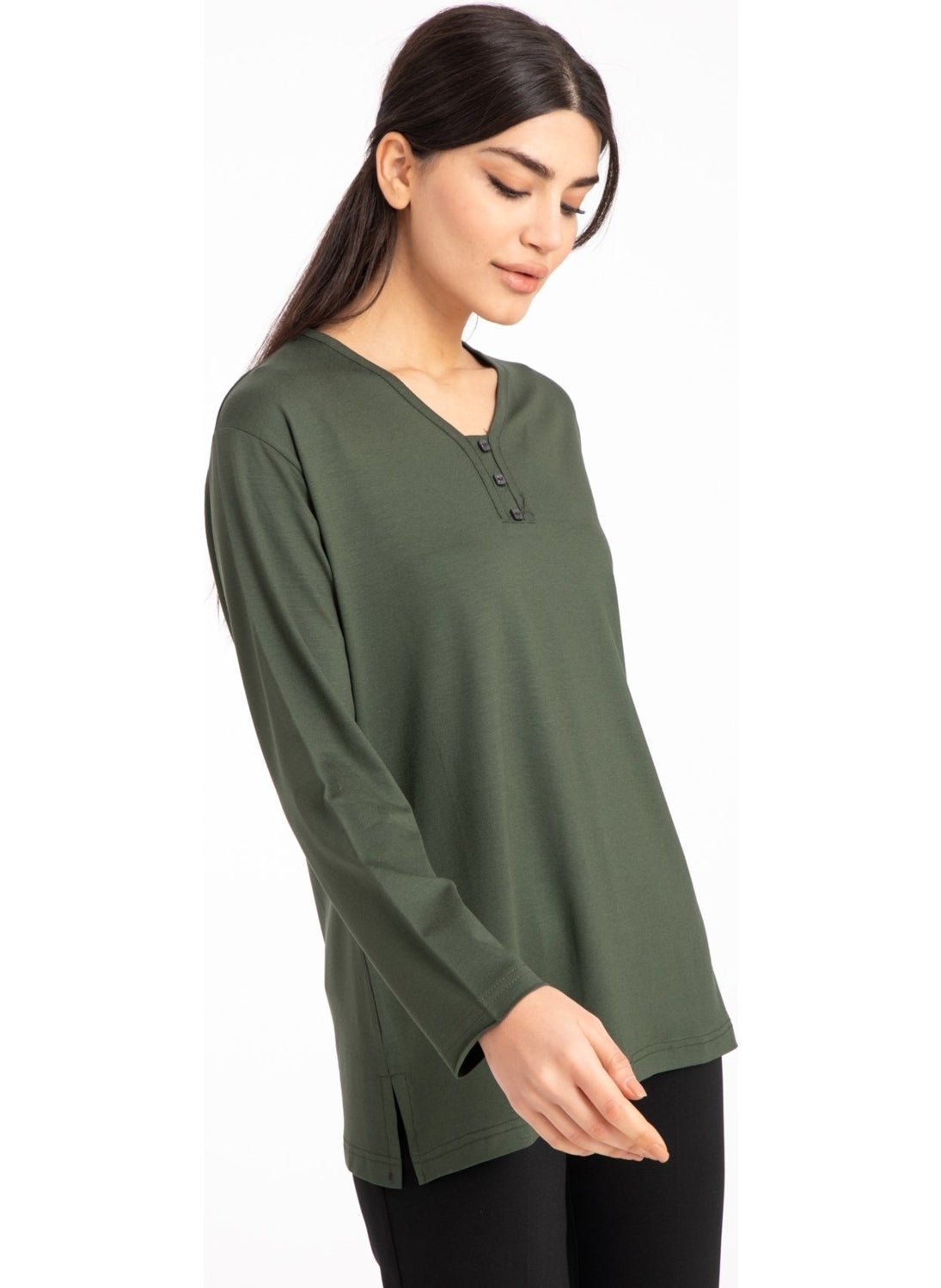 Mutlu City - Women Middle Age and Above V Neck Lycra Viscose Mother Combed Cotton Blouse 140 - Image 1