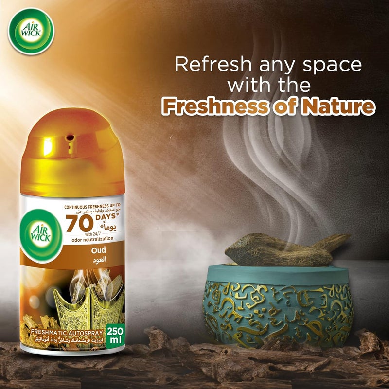 Air Wick مجموعة رش الهواء ويك فريش ماتيكس، عطر العود، تقضي على الروائح الكريهة مثل رائحة فضلات القطط، 250 مل - Image 2