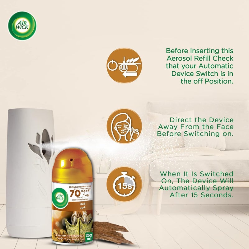 Air Wick مجموعة رش الهواء ويك فريش ماتيكس، عطر العود، تقضي على الروائح الكريهة مثل رائحة فضلات القطط، 250 مل - Image 5