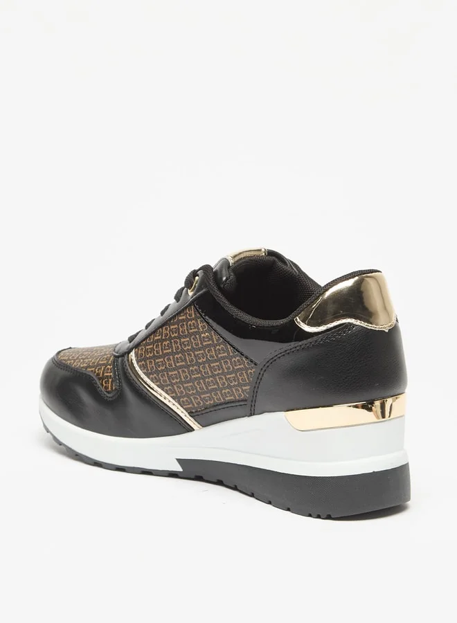 فلورا بيلا من شو إكسبرس Women's Monogram Print  Wedge Sneakers with Lace-Up Closure