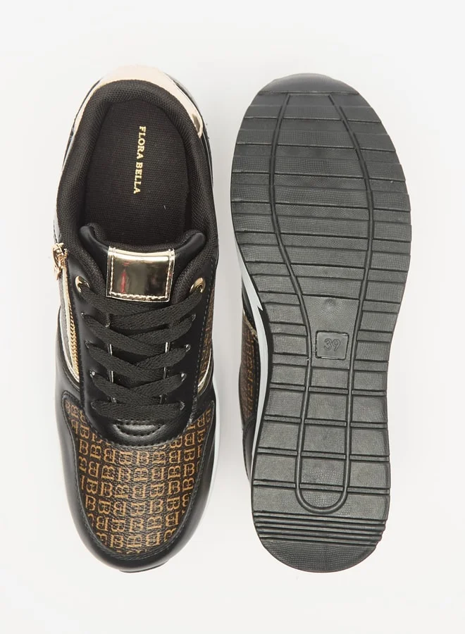 فلورا بيلا من شو إكسبرس Women's Monogram Print  Wedge Sneakers with Lace-Up Closure