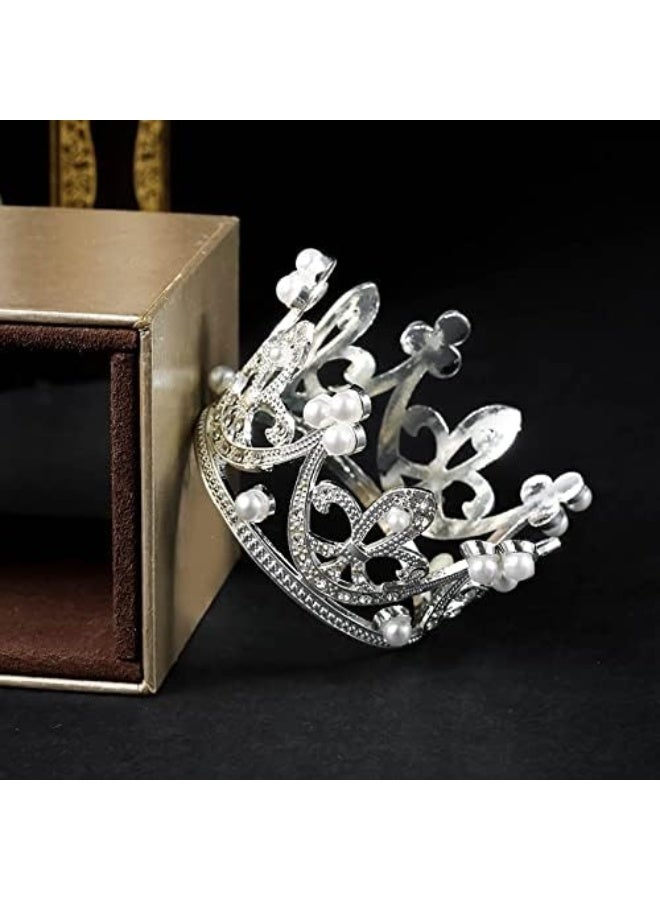 ZaneGear Pearl Crystal Princess Crown - Mini Rhinestone Bridal Wedding Newborn Baby Crown - Silver - Image 4
