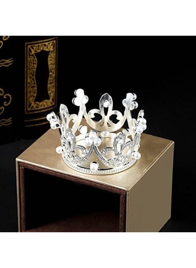 ZaneGear Pearl Crystal Princess Crown - Mini Rhinestone Bridal Wedding Newborn Baby Crown - Silver - Image 3