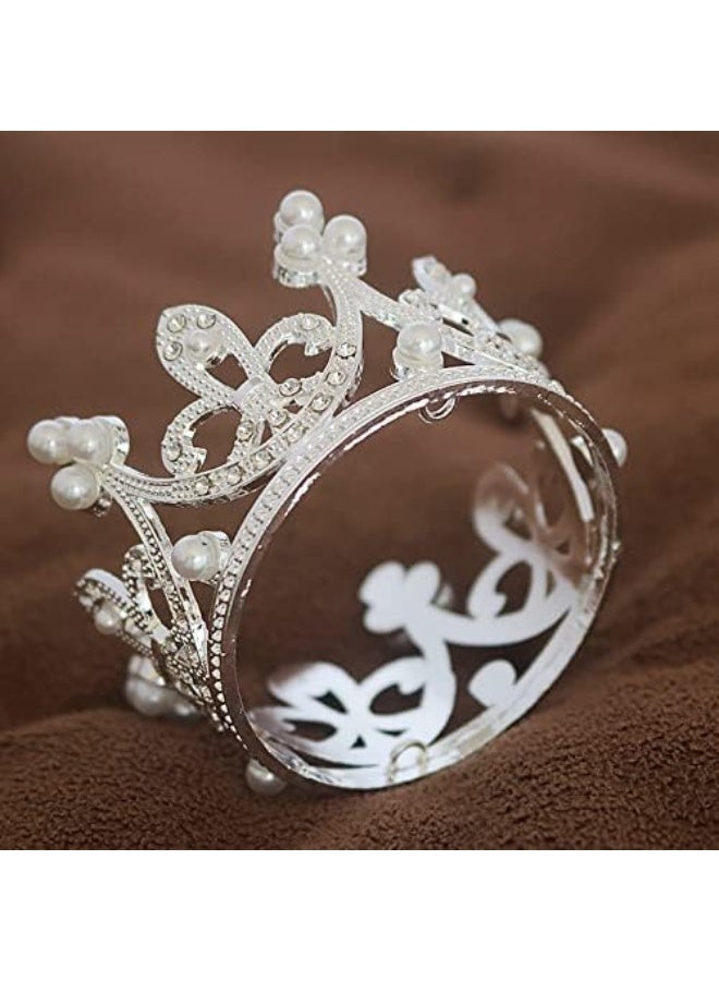 ZaneGear Pearl Crystal Princess Crown - Mini Rhinestone Bridal Wedding Newborn Baby Crown - Silver - Image 5