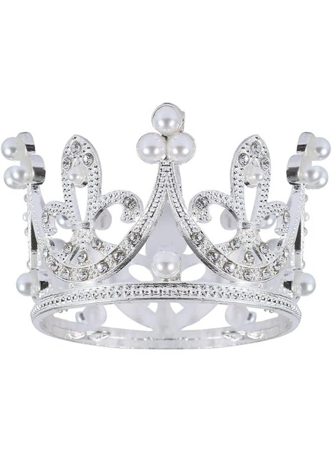 ZaneGear Pearl Crystal Princess Crown - Mini Rhinestone Bridal Wedding Newborn Baby Crown - Silver - Image 1