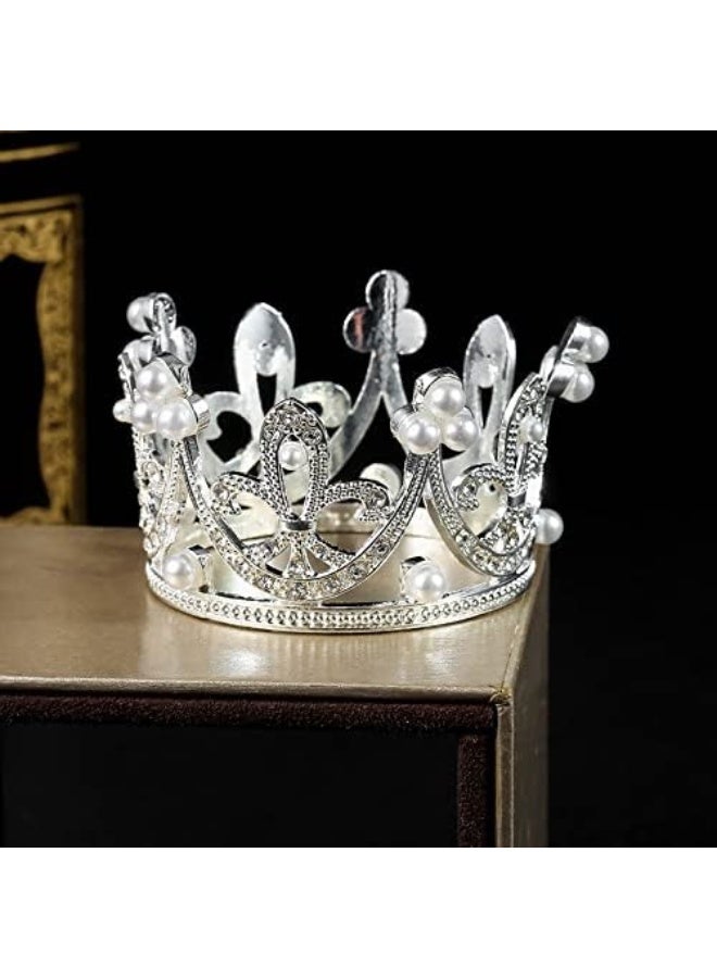 ZaneGear Pearl Crystal Princess Crown - Mini Rhinestone Bridal Wedding Newborn Baby Crown - Silver - Image 2