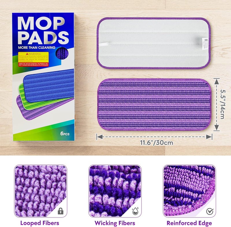 PAPCLEAN Reusable Mop Pads Compatible with Swiffer Wet Jet Mop- 6 Pack Wet Pads Refill Washable Microfiber Mop Pads Wet Dry Mopping Cloths Replacements for Swiffer Wetjet 12" Mop All Purpose Floor Cleaning - Image 3