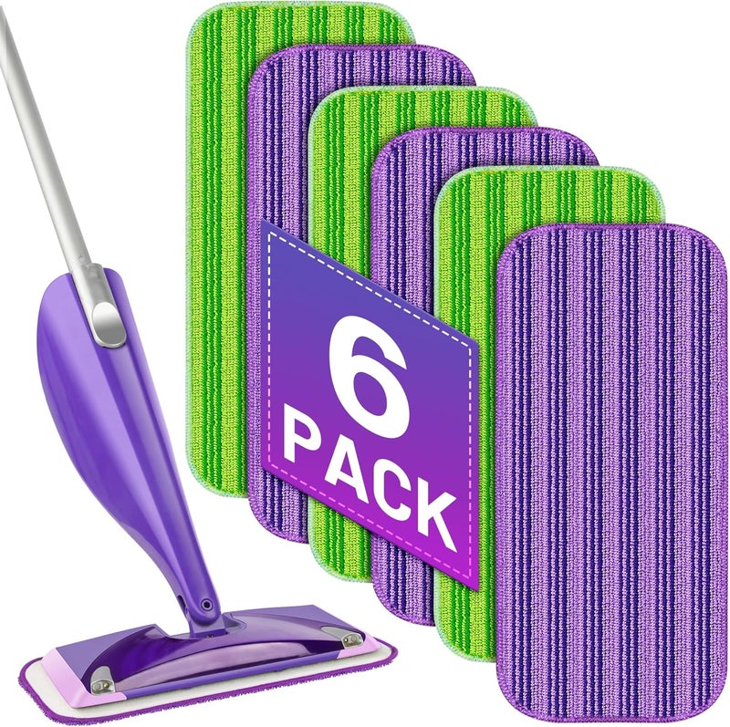 PAPCLEAN Reusable Mop Pads Compatible with Swiffer Wet Jet Mop- 6 Pack Wet Pads Refill Washable Microfiber Mop Pads Wet Dry Mopping Cloths Replacements for Swiffer Wetjet 12" Mop All Purpose Floor Cleaning - Image 1