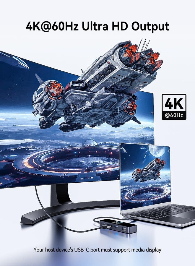 موزع USB-C الذكي المرئي من DOCKCASE (6 في 1) مزود بمنفذ HDMI بدقة 4K بمعدل 60 هرتز، ومنفذ إيثرنت جيجابت، ومنفذ USB-C، ومنفذي USB-A لنقل البيانات بسرعة 5 جيجابت في الثانية، مع خاصية توصيل الطاقة بقدرة 100 واط، متوافق مع أجهزة MacBook Air وMacBook Pro وXPS وغيرها. - Image 5