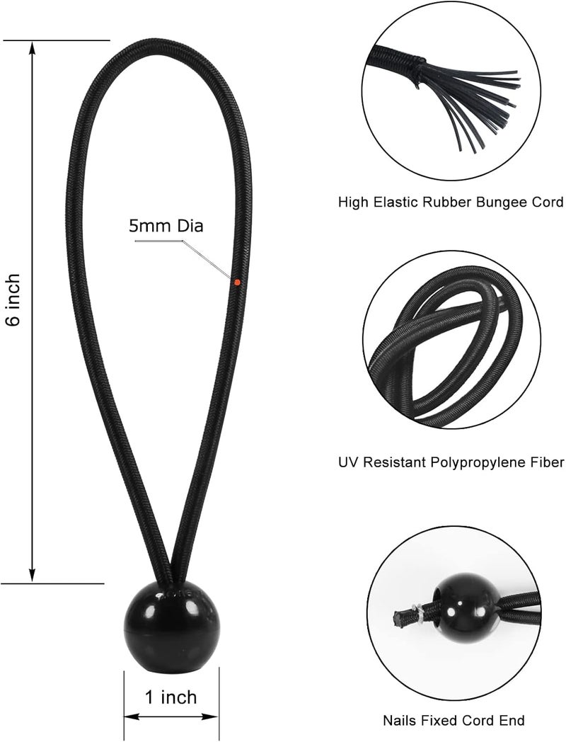 Joneaz Bungee Balls 6 Inch,Black Bungee Cord for Canopy Tarp, UV Resistant,50-Piece - Image 2
