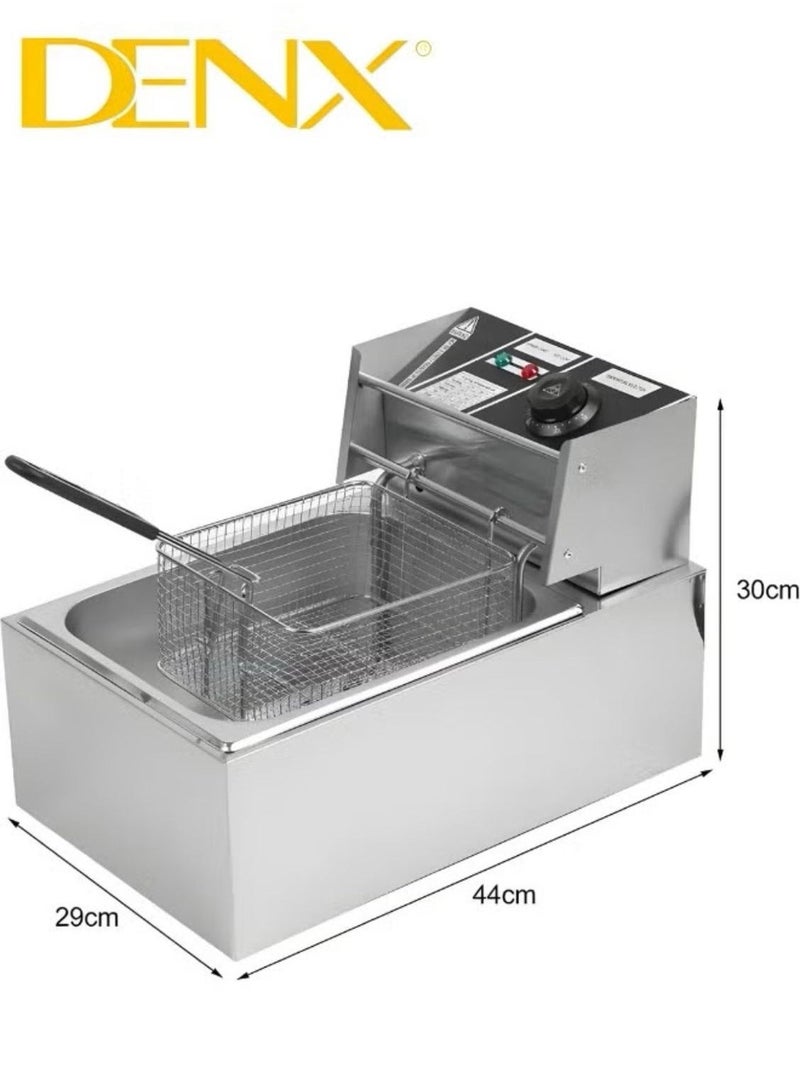 Denx Deep 6L Stainless Steel Oil Fryer with 2500W Power, Includes Frying Basket, Adjustable Temperature and Timer, and Removable Oil Container - Image 3
