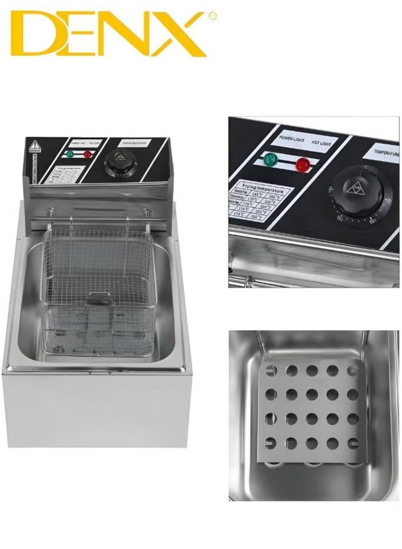 Denx Deep 6L Stainless Steel Oil Fryer with 2500W Power, Includes Frying Basket, Adjustable Temperature and Timer, and Removable Oil Container - Image 4
