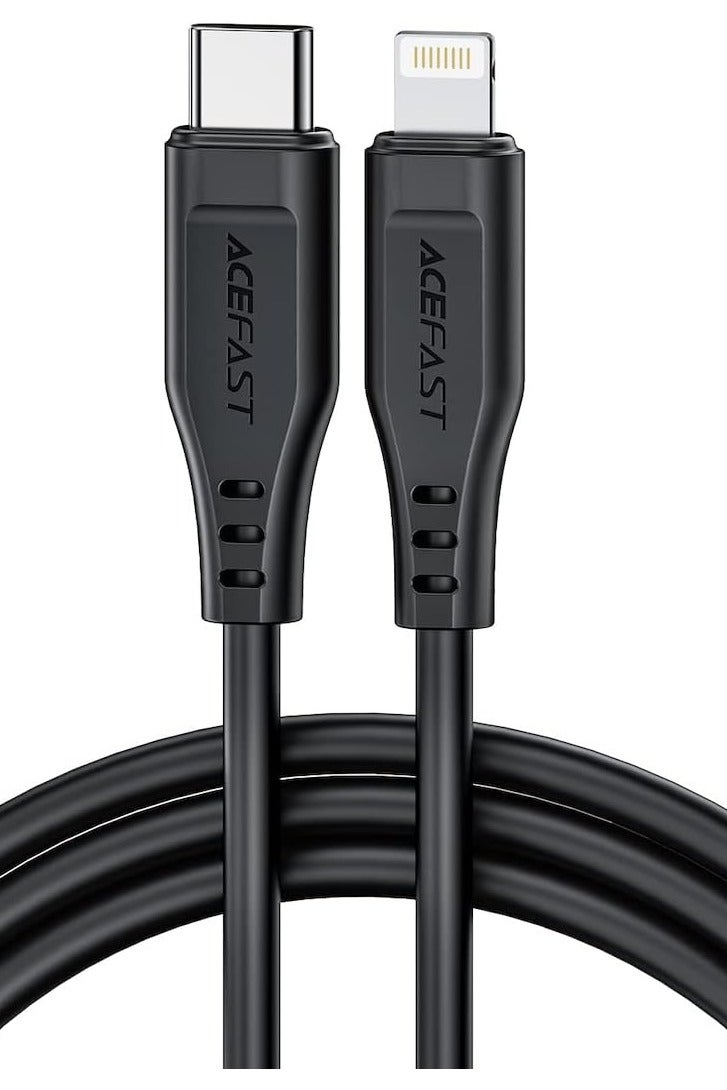AceFast C3-01 - USB-C to Lightning TPE Charging Data Cable 1.2 Meter , Compatible With iPhone iPad - Black - Image 1