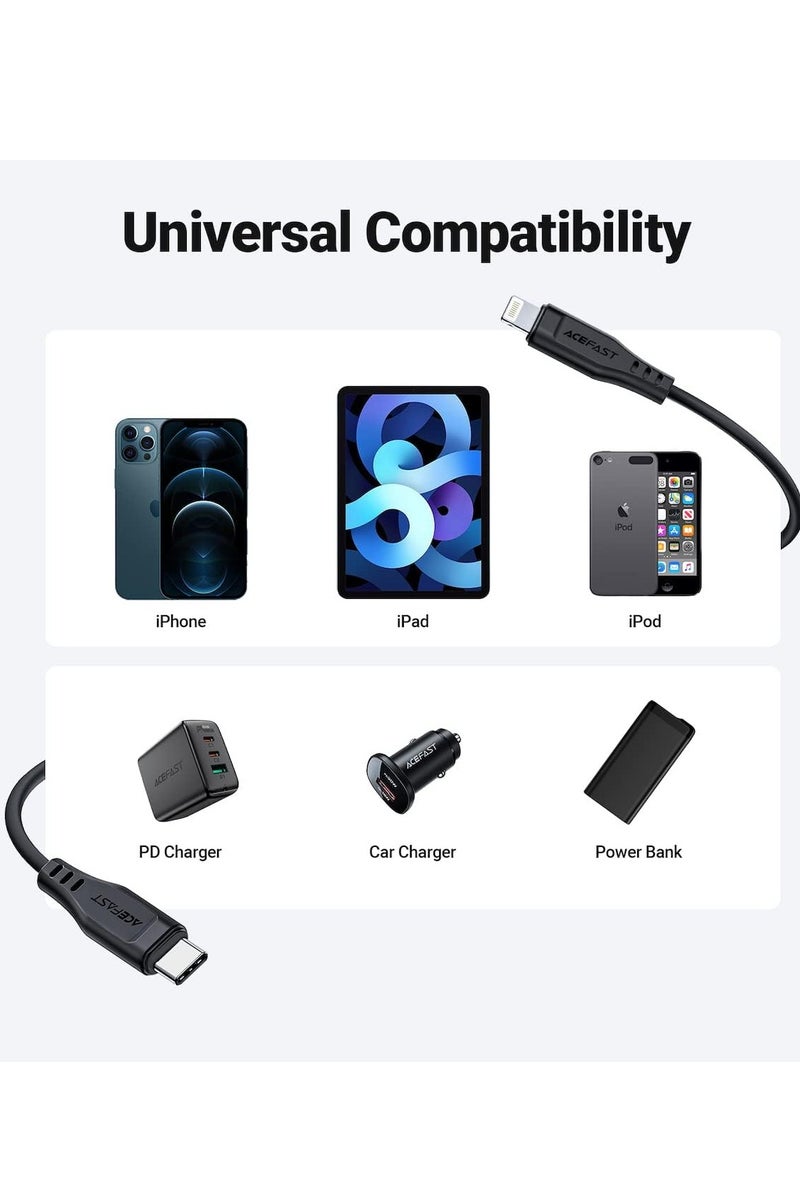 AceFast C3-01 - USB-C to Lightning TPE Charging Data Cable 1.2 Meter , Compatible With iPhone iPad - Black - Image 3