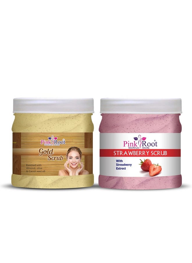 Pink Root Pink Root Gold Scrub 500gm with Strawberry Scrub 500gm  - Image 1