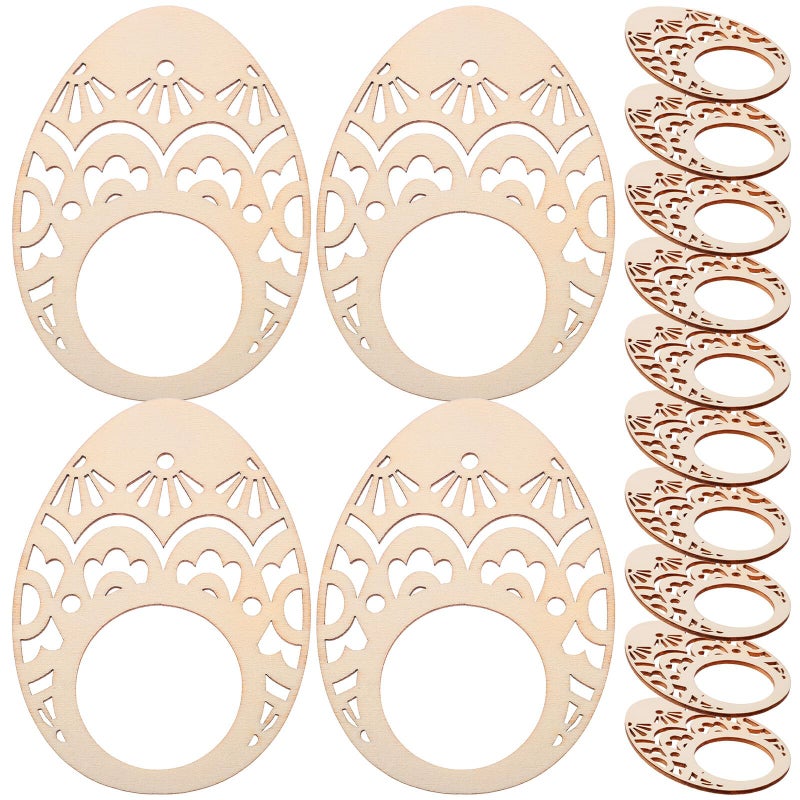 Wooden Easter Egg Napkin Rings Hollow Design Rustic Spring Wedding Table Decor - Image 2
