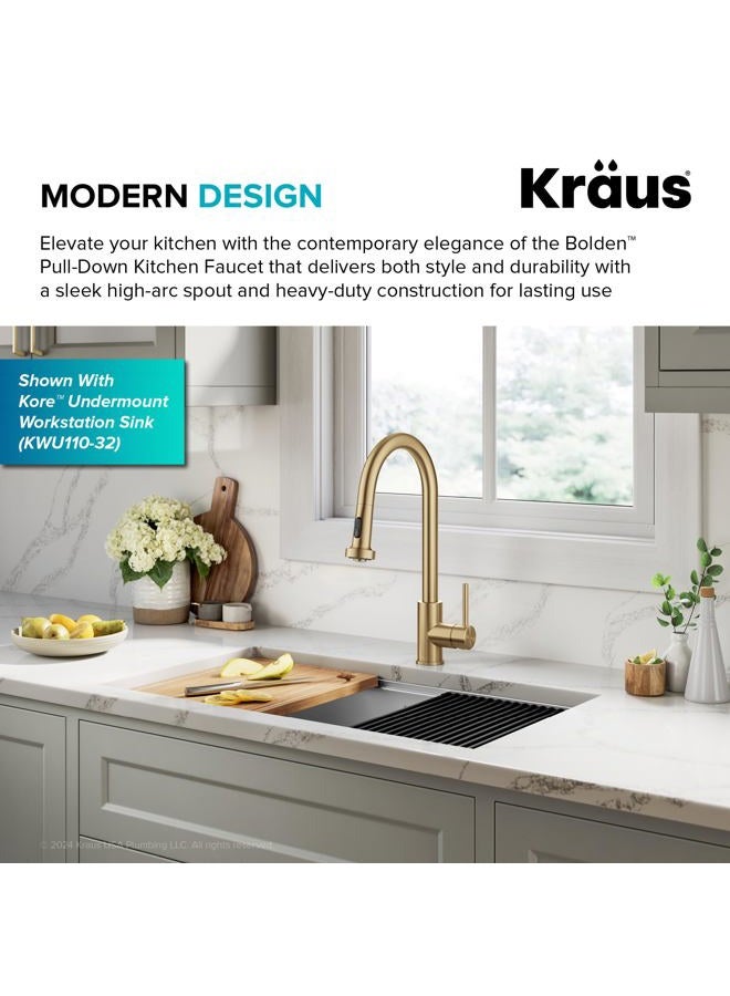 KRAUS Bolden 2-Function Single Handle Pull Down Kitchen Faucet in Spot-Free Brushed Brass, KPF-1616BB - Image 2