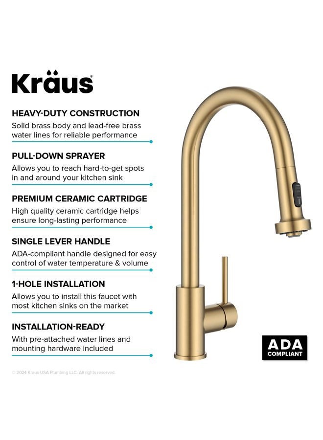 KRAUS Bolden 2-Function Single Handle Pull Down Kitchen Faucet in Spot-Free Brushed Brass, KPF-1616BB - Image 3