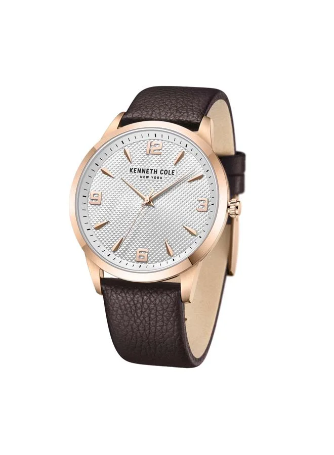 كينيث كول نيو يورك Modern Classic Silver Dial Genuine Leather Strap Analog Watch for Men