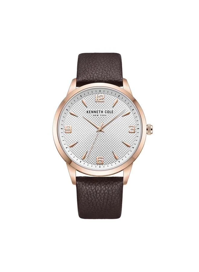كينيث كول نيو يورك Modern Classic Silver Dial Genuine Leather Strap Analog Watch for Men