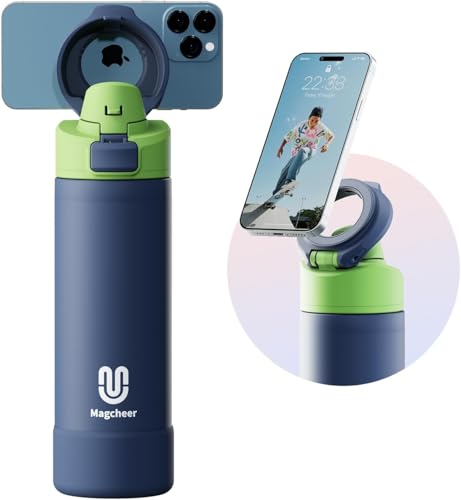Magcheer Insulated Magnetic Water Bottle - Reusable Stainless Steel Bottle with MagSafe Compatible Phone Holder -Keeps Cold for 24 Hours - Perfect for Gym, Sports, and Travel- Navy Blue 24oz - Image 1