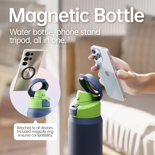 Magcheer Insulated Magnetic Water Bottle - Reusable Stainless Steel Bottle with MagSafe Compatible Phone Holder -Keeps Cold for 24 Hours - Perfect for Gym, Sports, and Travel- Navy Blue 24oz - Image 3