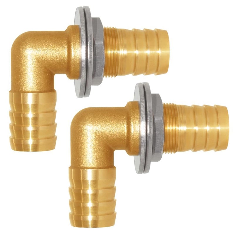 Uenede 2PCS Brass 90 Elbow Barb Bulkhead Fitting 34OD Barb Bulkhead Coupling Tank Connector Hose Pipe Barb Fitting for WaterOilGas - Image 2
