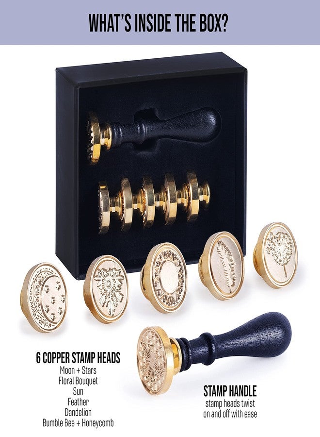 Hoppler Wax Seal Kit Having 6 PCS Wax Seal Stamp Heads, 1 PC Wood Handle Perfect Wax Stamp Seal Kit for Letter Sealing with Different Patterns for Gift Box Sealing - Image 3