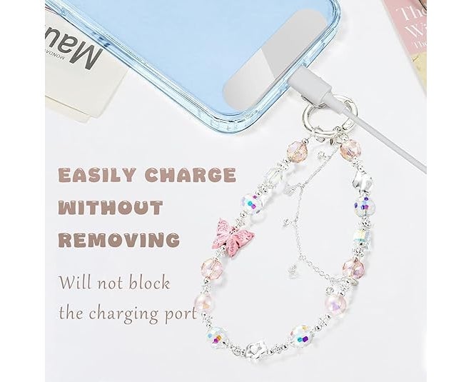 KHOLAD Crystal Phone Wrist Strap Phone Charm Chain Keychain Beaded Cellphone Lanyard with Tether Tab Hands-Free Wristlet Bracelet Wrist Grip Strap for Women - Image 5