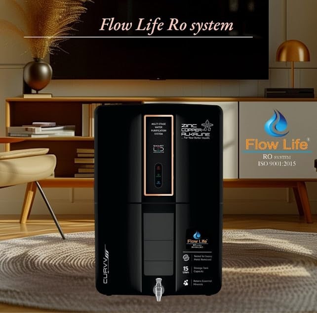 FlowLife RO system FlowLife RO system curvv Water Purifier Mineral Plus RO UV TDS Copper zinc Alkaline BLACK 15 ltr storage capacity display led - Image 2