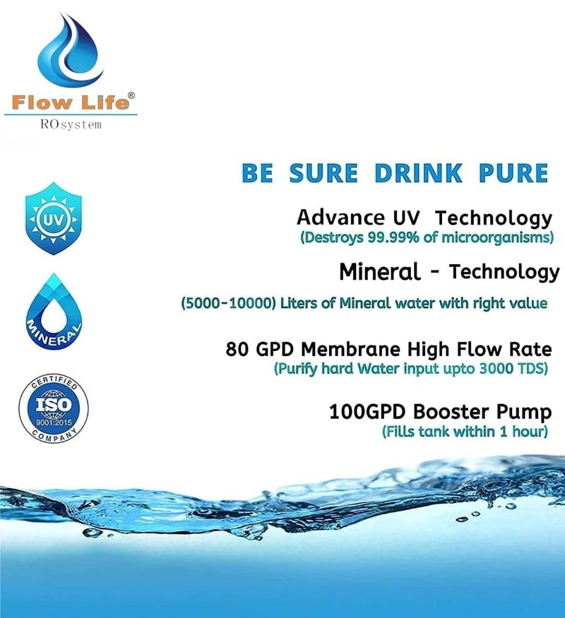 FlowLife RO system FlowLife RO system curvv Water Purifier Mineral Plus RO UV TDS Copper zinc Alkaline BLACK 15 ltr storage capacity display led - Image 5