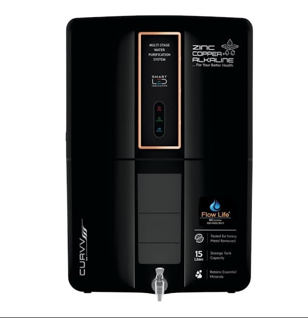 FlowLife RO system FlowLife RO system curvv Water Purifier Mineral Plus RO UV TDS Copper zinc Alkaline BLACK 15 ltr storage capacity display led - Image 1