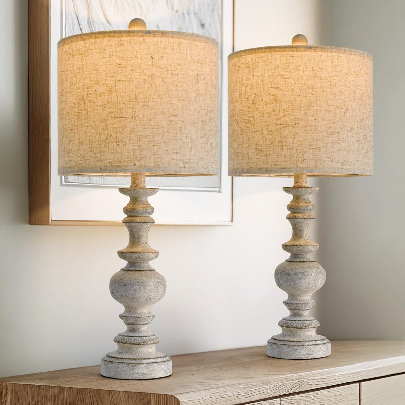 BOBOMOMO 24 Farmhouse Retro Table Lamp Set of 2 Traditional Resin Lamps for Living Room Bedroom Vintage Bedroom Lamps with Linen Shades Rustic Table Lamps for Living Room Nursery Office - Image 2