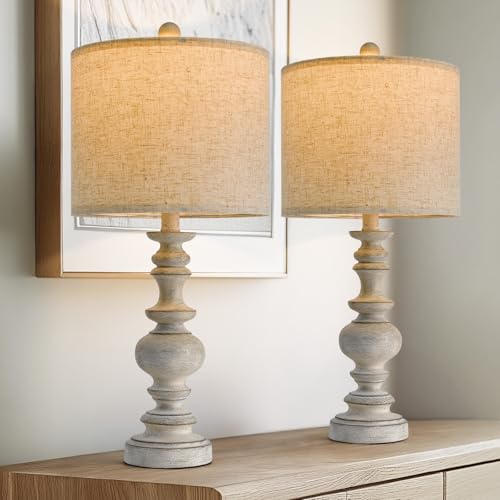 BOBOMOMO 24 Farmhouse Retro Table Lamp Set of 2 Traditional Resin Lamps for Living Room Bedroom Vintage Bedroom Lamps with Linen Shades Rustic Table Lamps for Living Room Nursery Office - Image 1