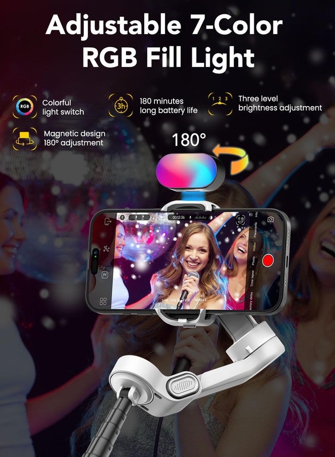 اوتشوان مثبت جيمبال الذكي AOCHUAN X2 ثلاثي المحاور للهواتف الذكية مع إضاءة RGB قابلة للتعديل، وعصا سيلفي مدمجة بطول 20 سم، وشاشة OLED للتصوير الليلي، وتسجيل الفيديو، طقم X2 أبيض - Image 2