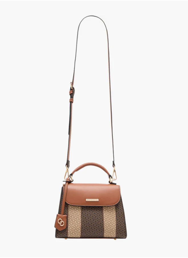 Celeste Women's Monogram Print Satchel Bag with Detachable Strap and Flap Closure