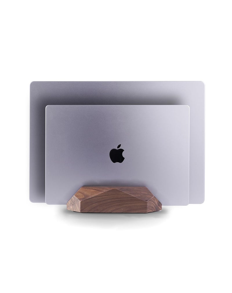 Nuvograin Dual Laptop Holder Vertical Laptop Stand, 2 Slots MacBook Stand Wood,Wooden Laptop Stand,Vertical Laptop Holder for Desk, Widen Dock Fits All MacBook/Surface pro - Image 1
